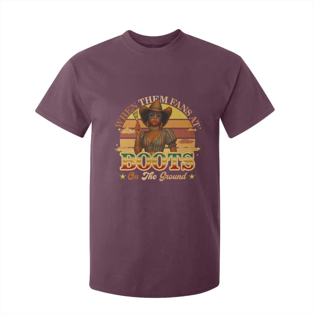 Black Cowgirl Afro Rodeo T Shirt For Kid Where Them Fans At Boots On Da Ground - African Pride