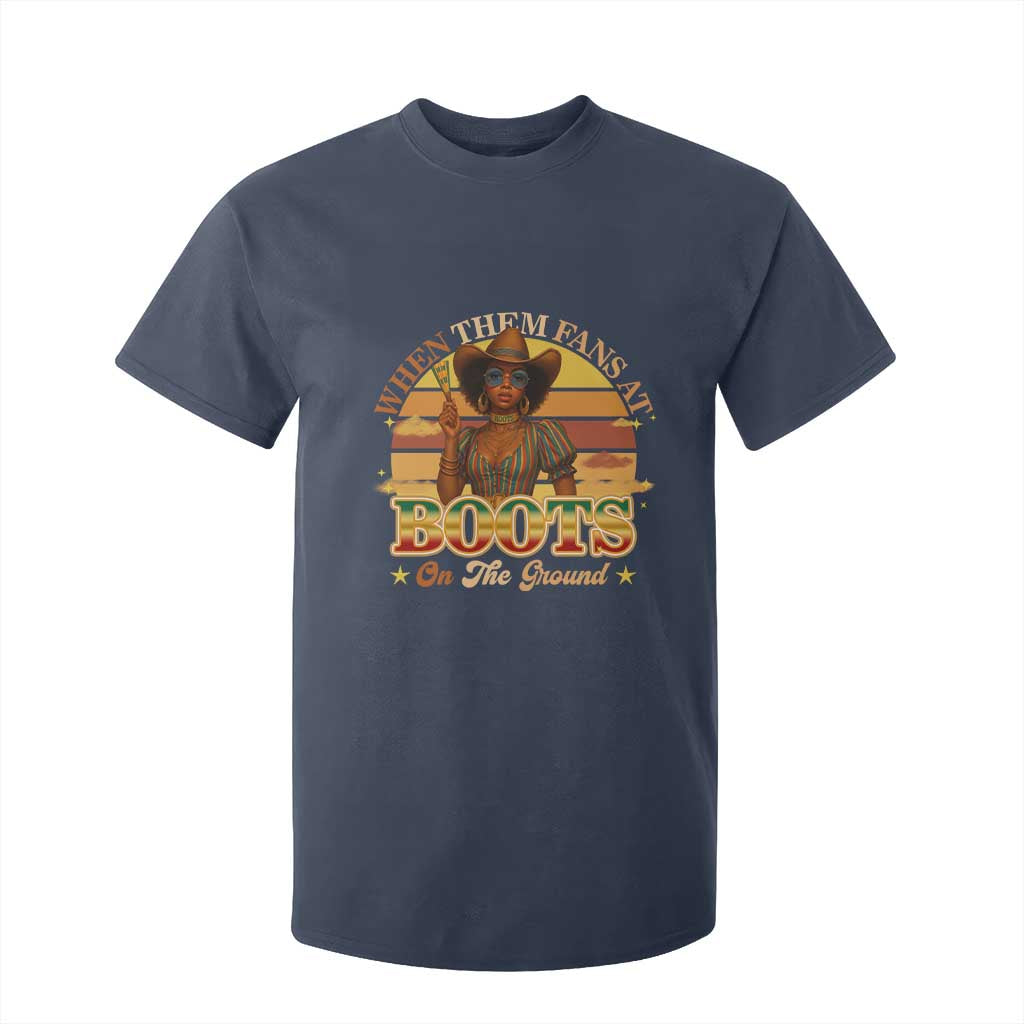 Black Cowgirl Afro Rodeo T Shirt For Kid Where Them Fans At Boots On Da Ground - African Pride