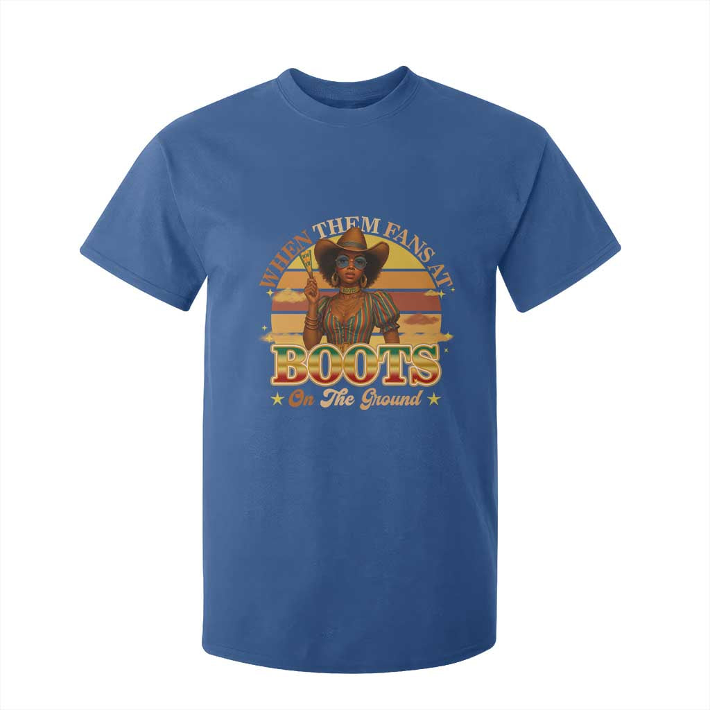 Black Cowgirl Afro Rodeo T Shirt For Kid Where Them Fans At Boots On Da Ground - African Pride