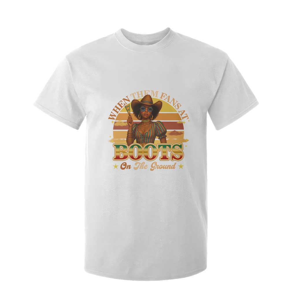 Black Cowgirl Afro Rodeo T Shirt For Kid Where Them Fans At Boots On Da Ground - African Pride