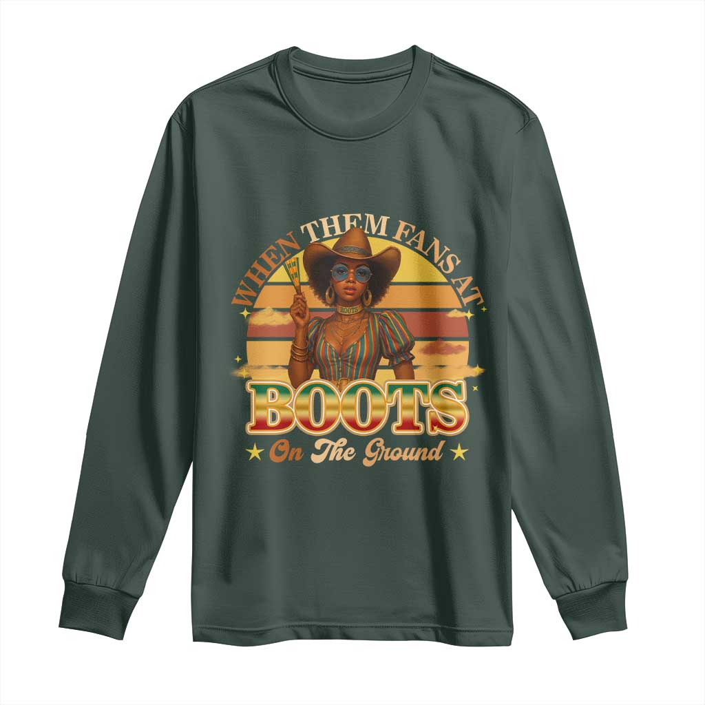 Black Cowgirl Afro Rodeo Long Sleeve Shirt Where Them Fans At Boots On Da Ground - African Pride