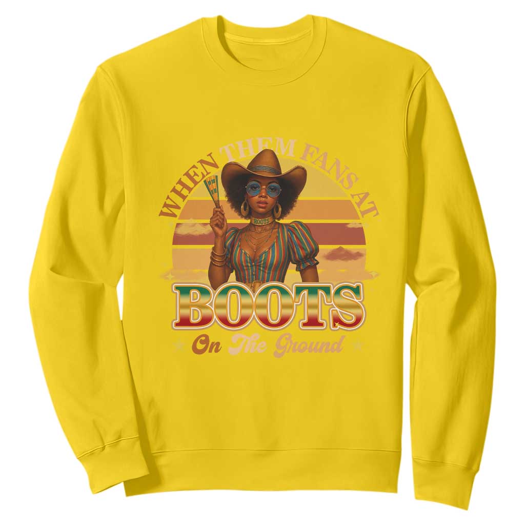 Black Cowgirl Afro Rodeo Sweatshirt Where Them Fans At Boots On Da Ground - African Pride