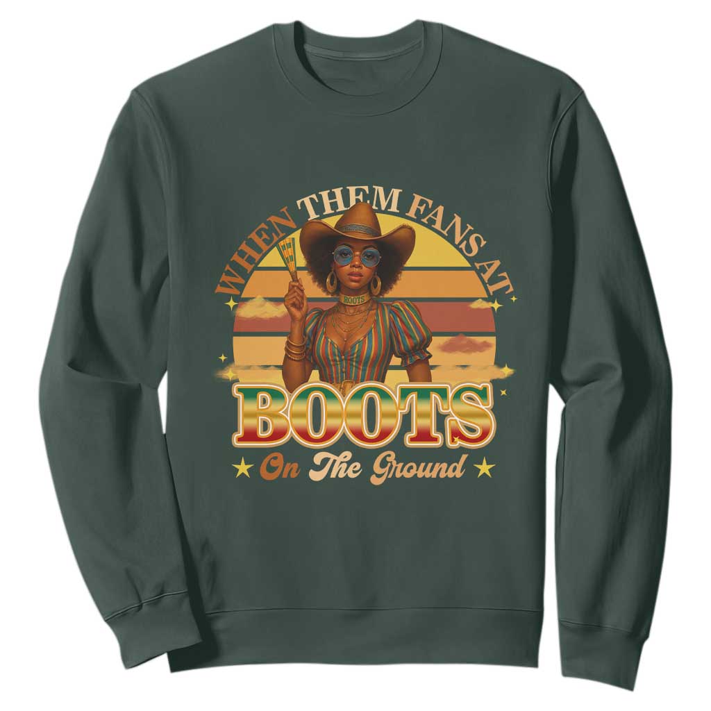Black Cowgirl Afro Rodeo Sweatshirt Where Them Fans At Boots On Da Ground - African Pride