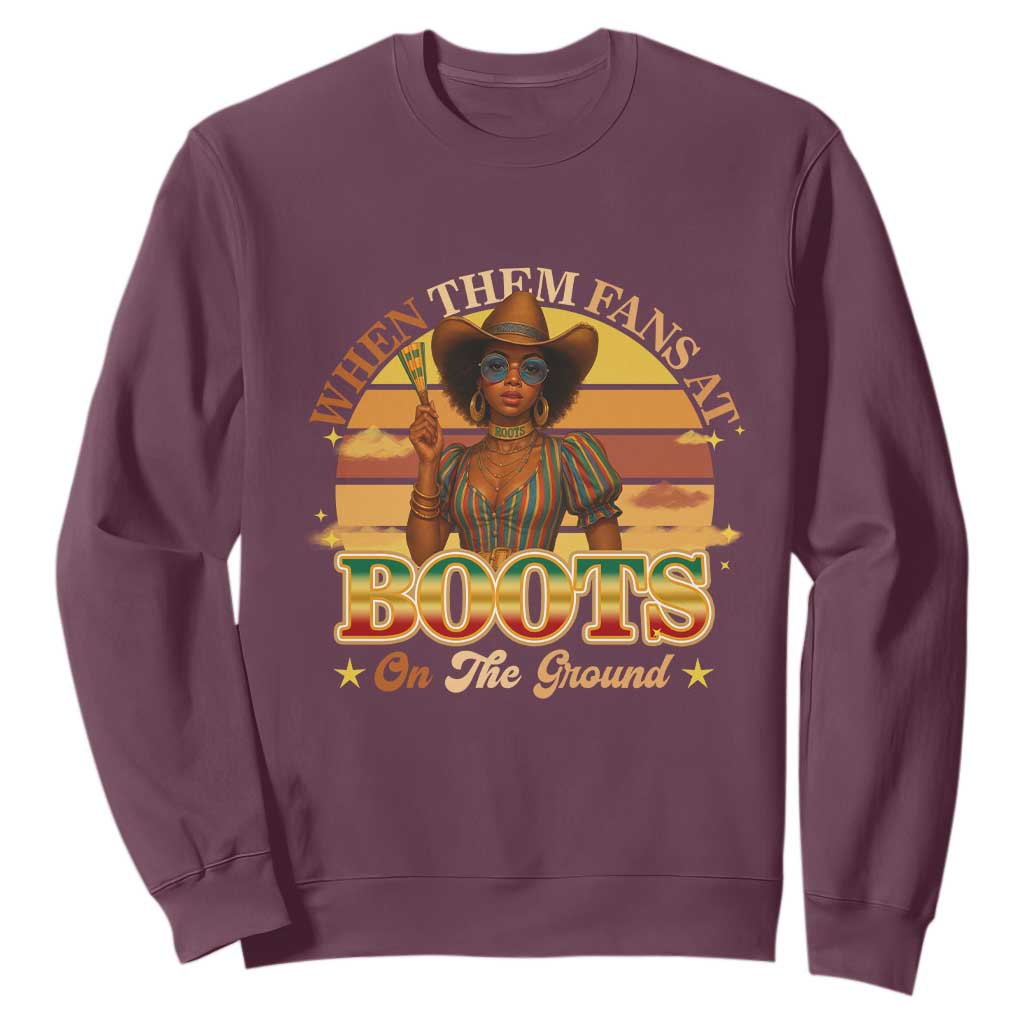 Black Cowgirl Afro Rodeo Sweatshirt Where Them Fans At Boots On Da Ground - African Pride
