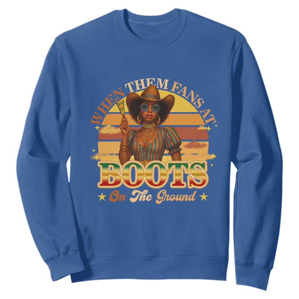 Black Cowgirl Afro Rodeo Sweatshirt Where Them Fans At Boots On Da Ground - African Pride