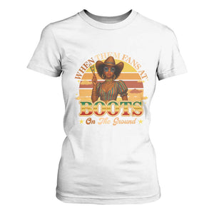 Black Cowgirl Afro Rodeo T Shirt For Women Where Them Fans At Boots On Da Ground - African Pride