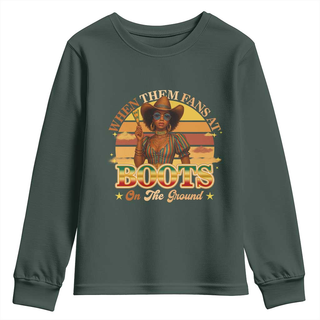 Black Cowgirl Afro Rodeo Youth Sweatshirt Where Them Fans At Boots On Da Ground - African Pride