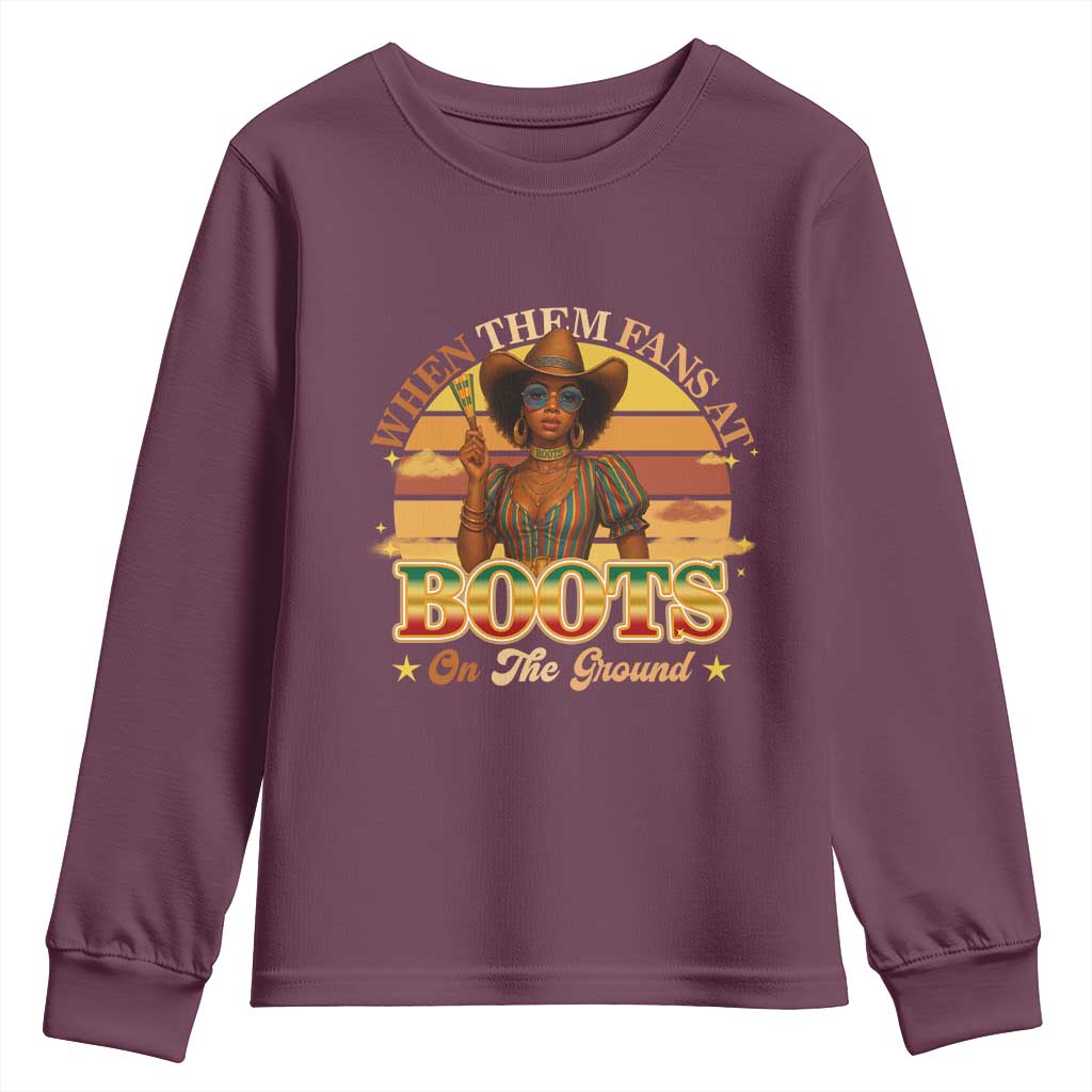 Black Cowgirl Afro Rodeo Youth Sweatshirt Where Them Fans At Boots On Da Ground - African Pride