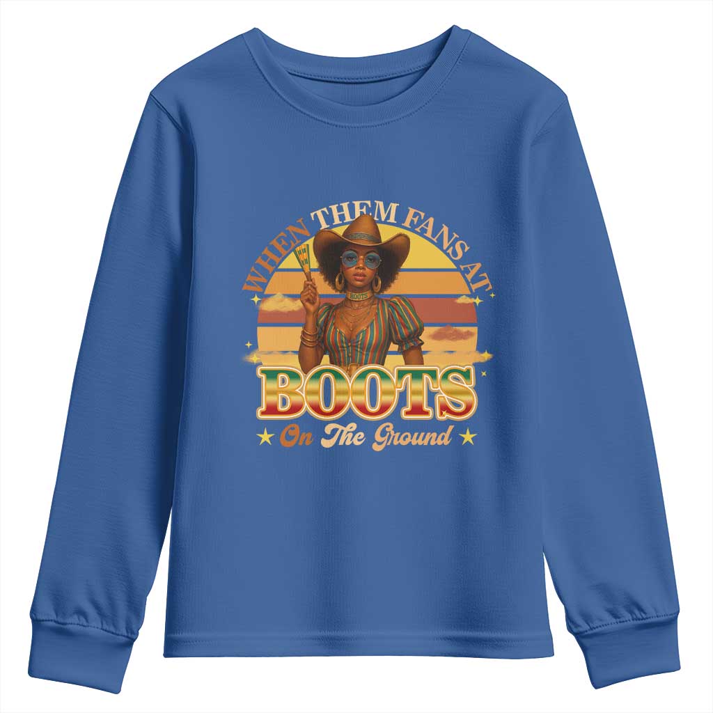 Black Cowgirl Afro Rodeo Youth Sweatshirt Where Them Fans At Boots On Da Ground - African Pride
