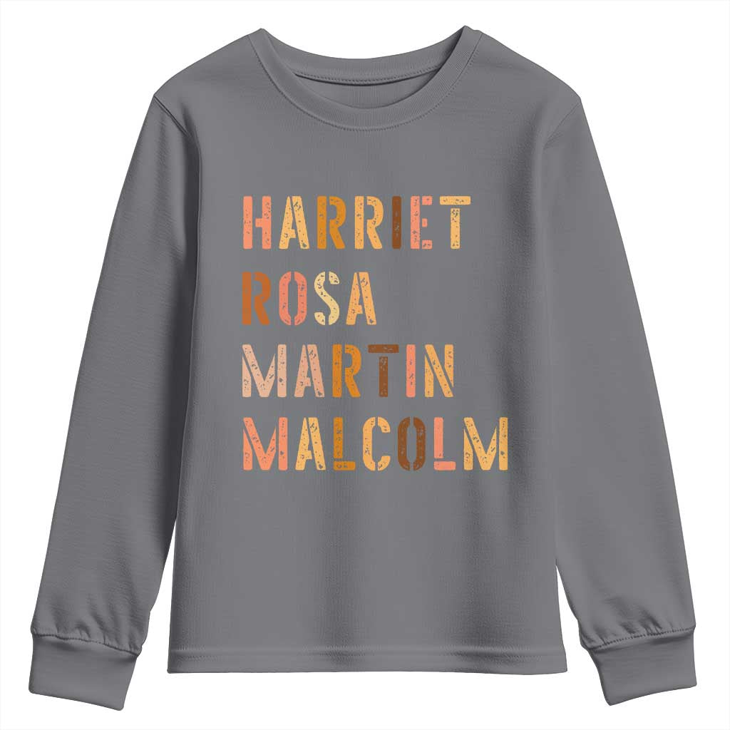 Black History Leaders Youth Sweatshirt Harriet Rosa Martin Malcolm - African Pride