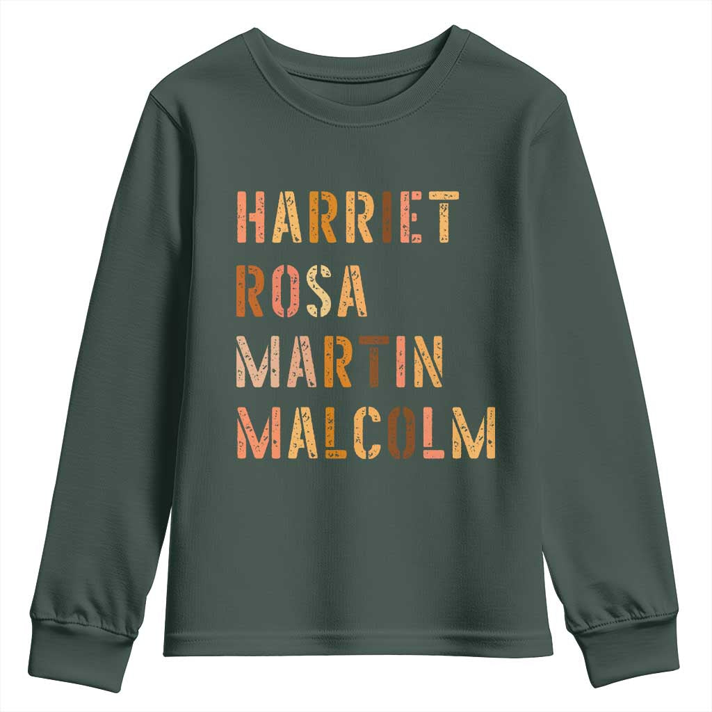 Black History Leaders Youth Sweatshirt Harriet Rosa Martin Malcolm - African Pride