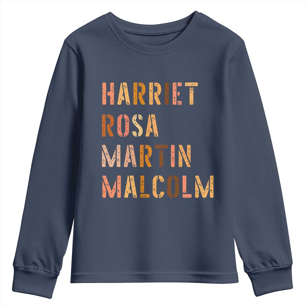 Black History Leaders Youth Sweatshirt Harriet Rosa Martin Malcolm - African Pride