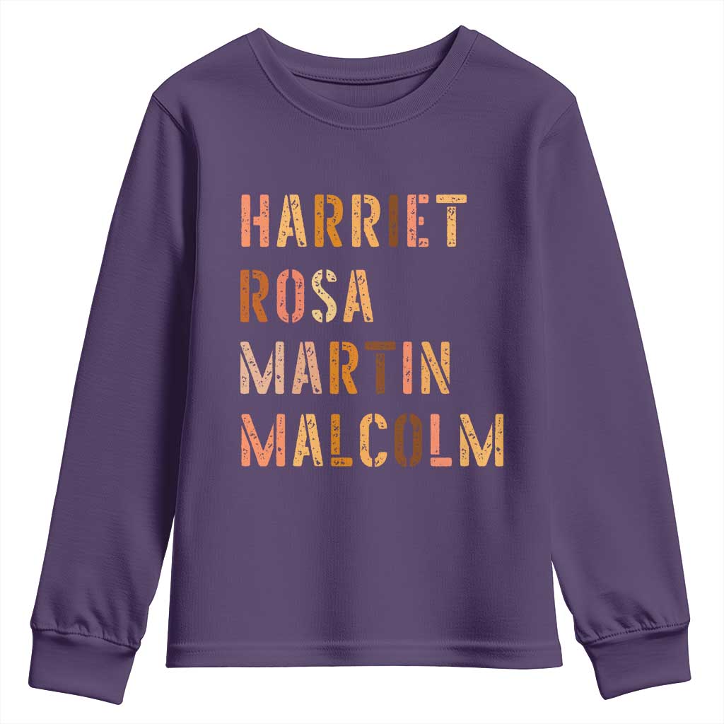 Black History Leaders Youth Sweatshirt Harriet Rosa Martin Malcolm - African Pride