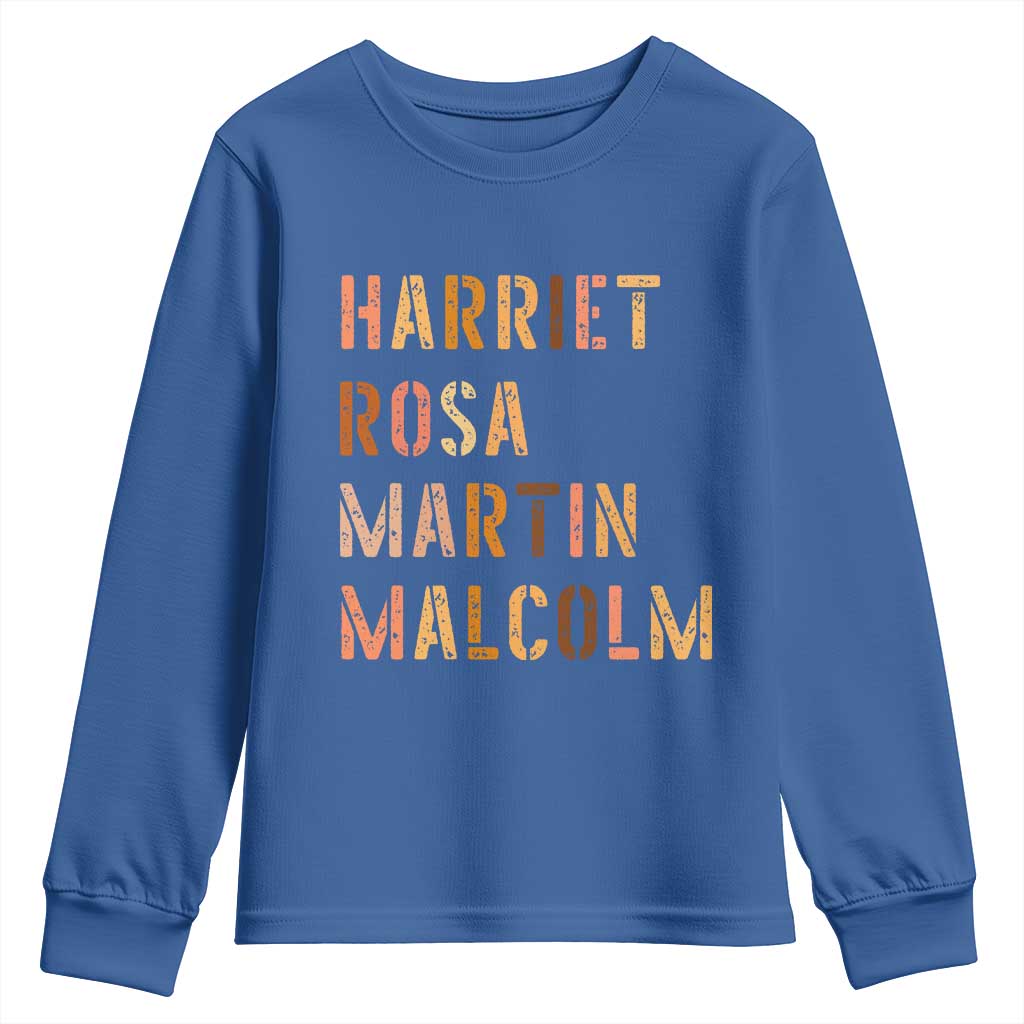 Black History Leaders Youth Sweatshirt Harriet Rosa Martin Malcolm - African Pride