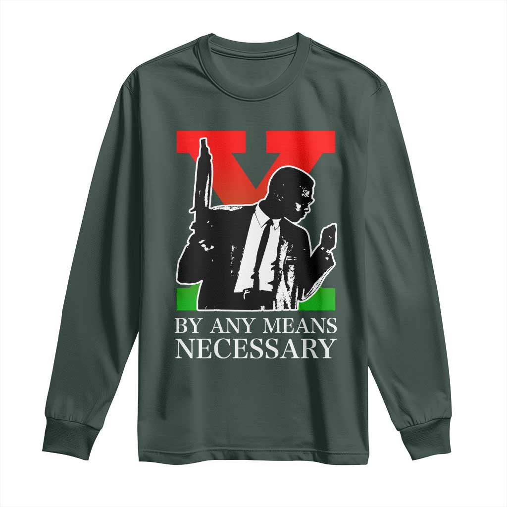 Malcolm X Long Sleeve Shirt By Any Means Necessary - African Pride