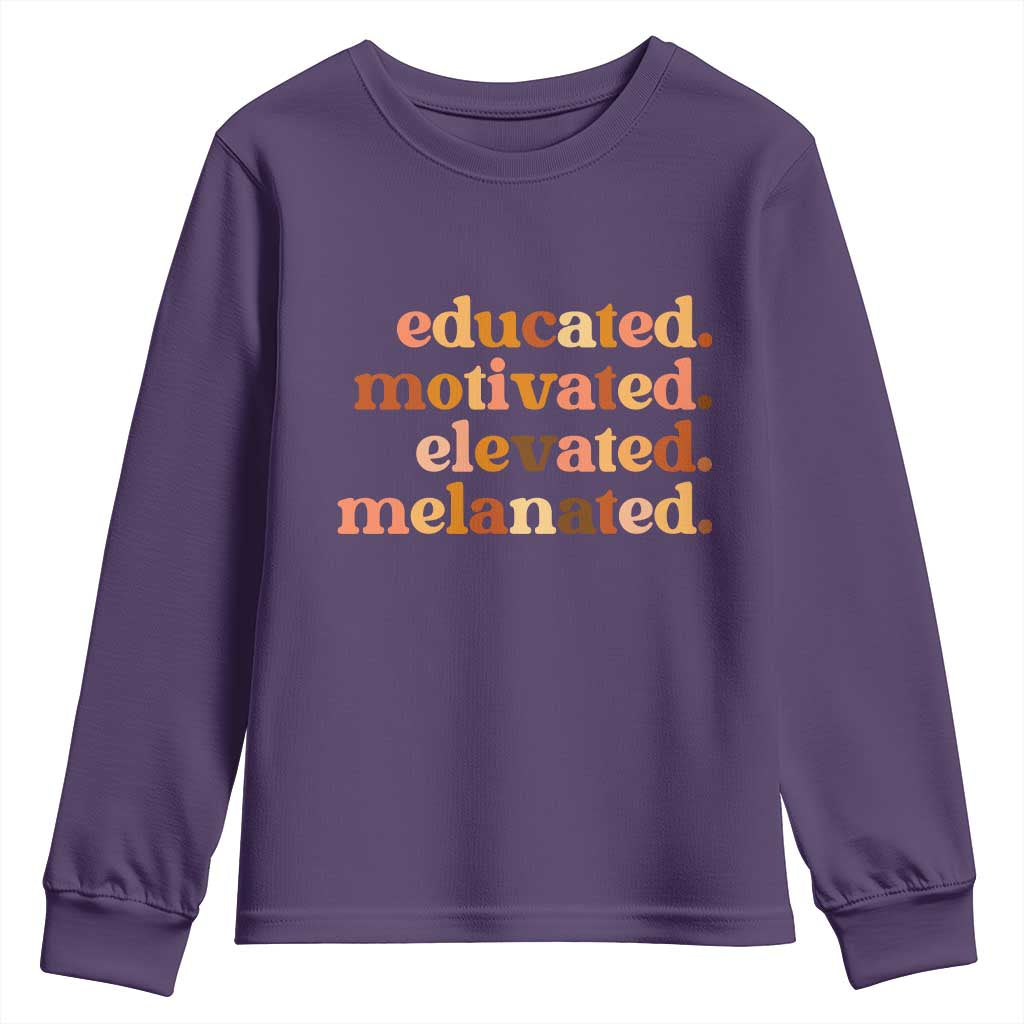 Black Pride Melanin Youth Sweatshirt Educated Motivated Elevated Melanated