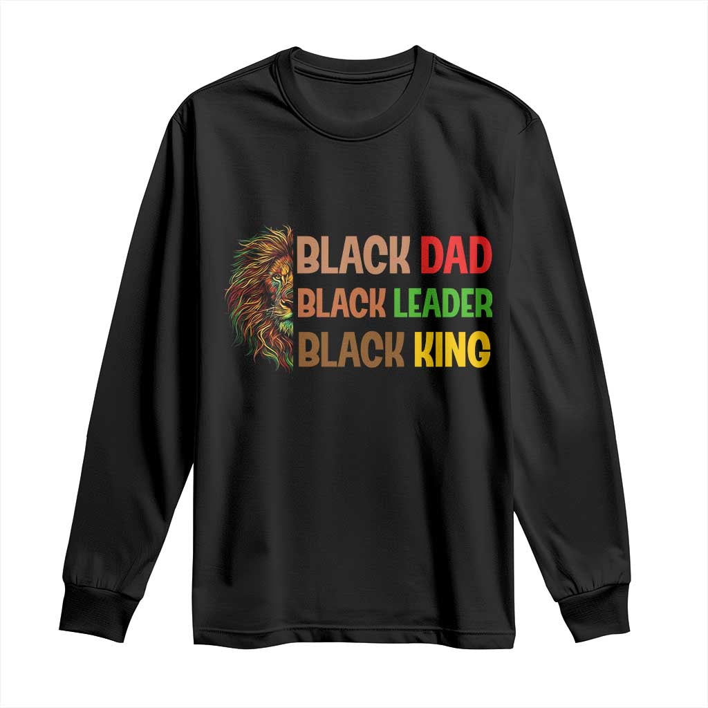 Black Affrican Melanin Long Sleeve Shirt Lion Father Day Dad Leader Black King