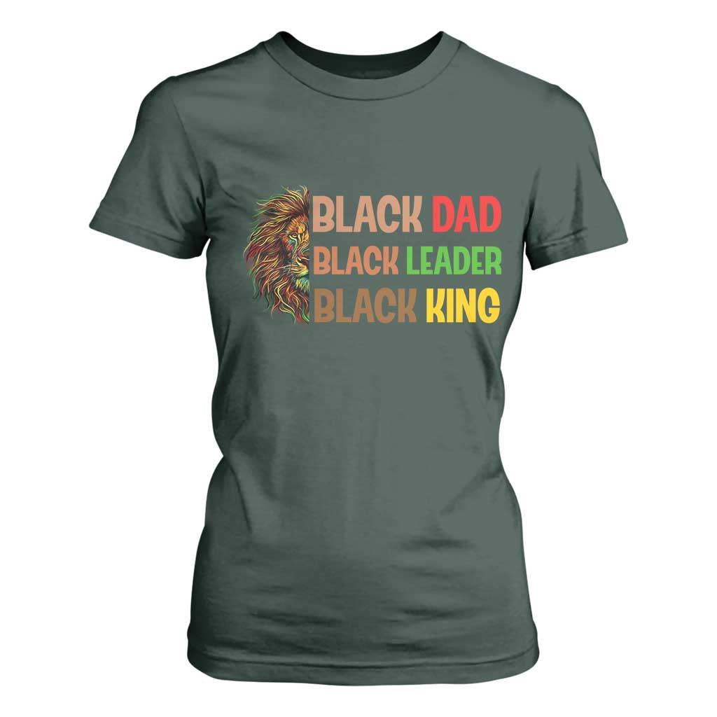 Black Affrican Melanin T Shirt For Women Lion Father Day Dad Leader Black King