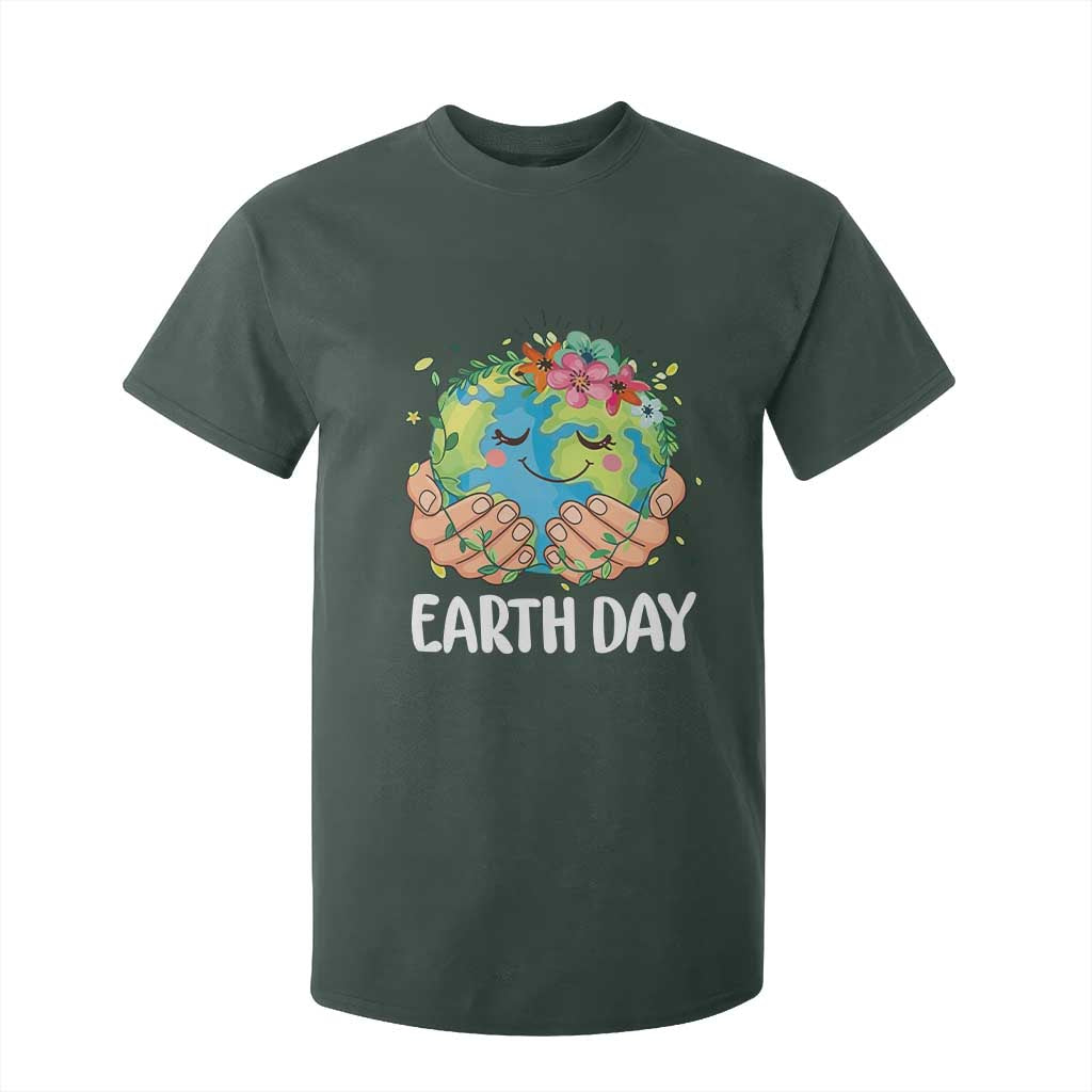Cute Earth with Floral Earth Day T Shirt For Kid