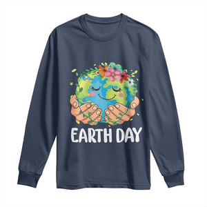 Cute Earth with Floral Earth Day Long Sleeve Shirt