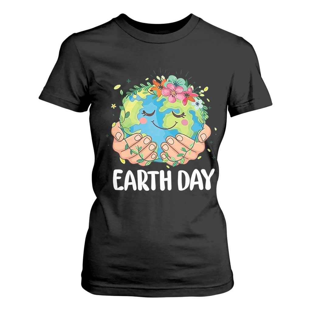 Cute Earth with Floral Earth Day T Shirt For Women
