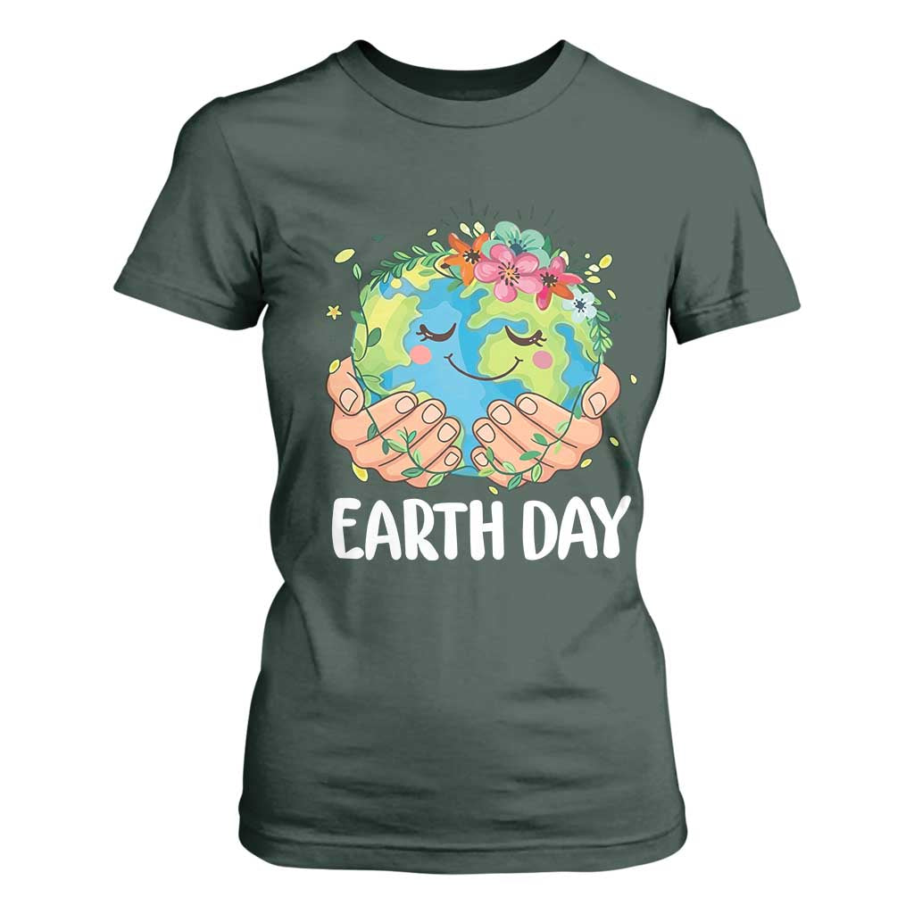 Cute Earth with Floral Earth Day T Shirt For Women
