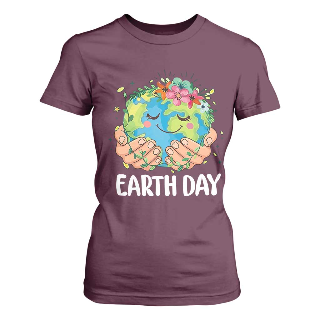 Cute Earth with Floral Earth Day T Shirt For Women