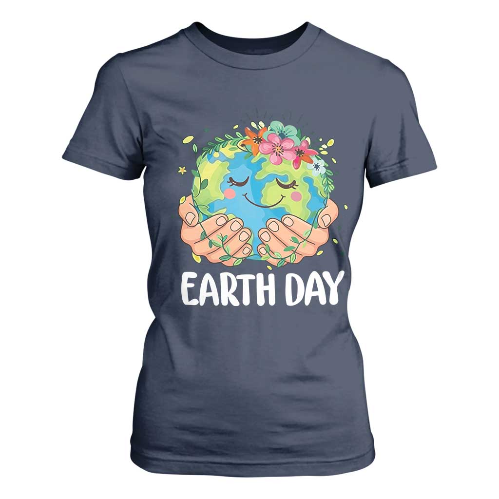 Cute Earth with Floral Earth Day T Shirt For Women