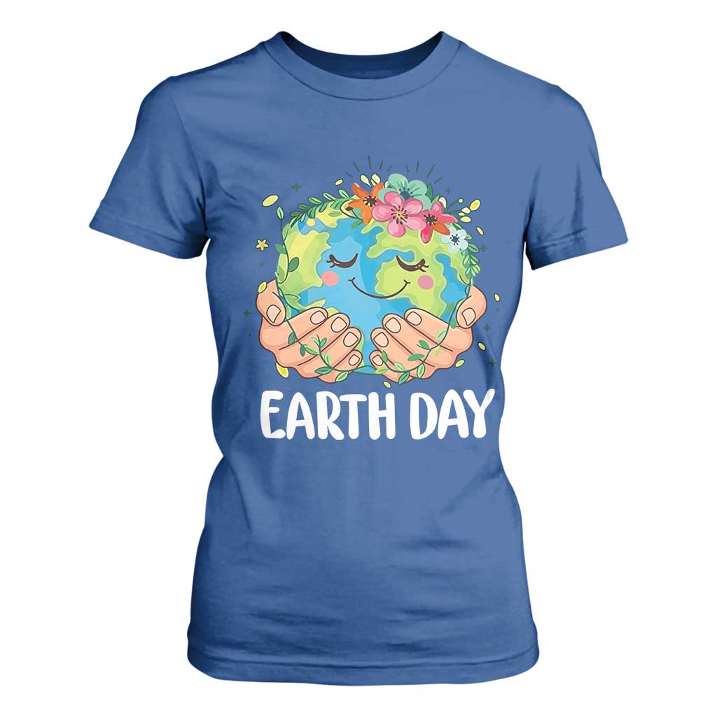 Cute Earth with Floral Earth Day T Shirt For Women