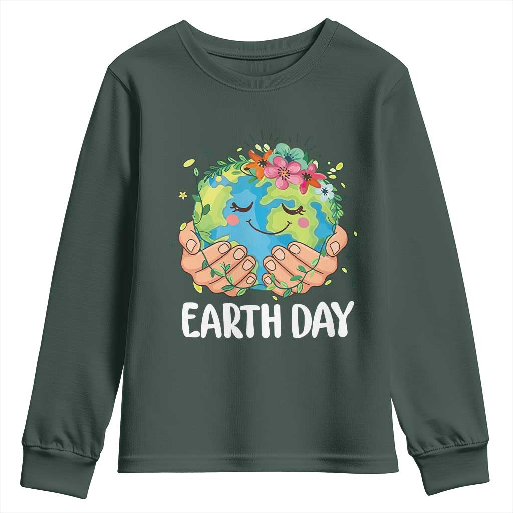 Cute Earth with Floral Earth Day Youth Sweatshirt