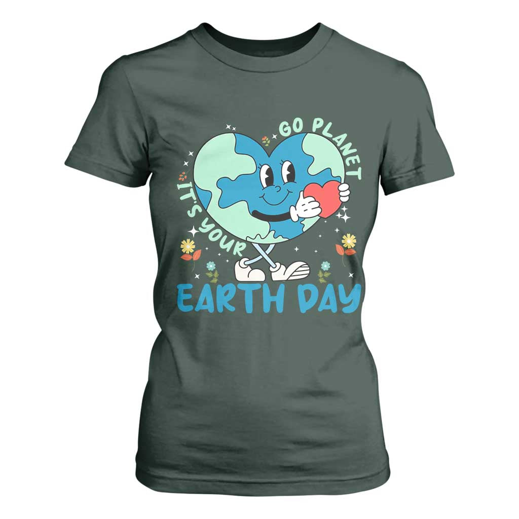 Go Planet It's Your Earth Day T Shirt For Women Cute Nature Lover Heart Earth