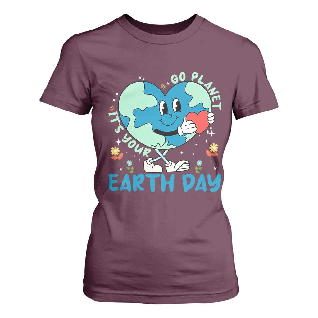 Go Planet It's Your Earth Day T Shirt For Women Cute Nature Lover Heart Earth