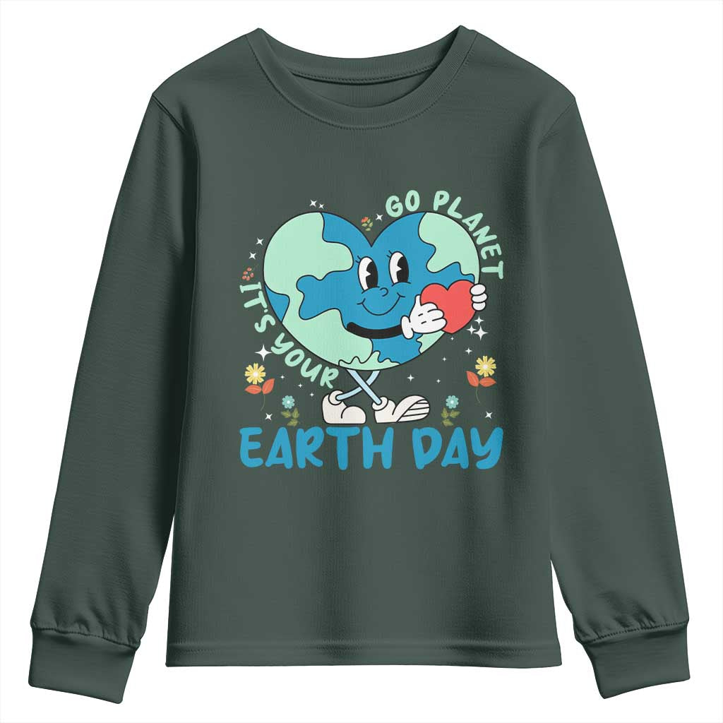 Go Planet It's Your Earth Day Youth Sweatshirt Cute Nature Lover Heart Earth