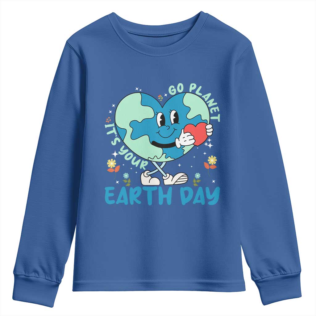 Go Planet It's Your Earth Day Youth Sweatshirt Cute Nature Lover Heart Earth
