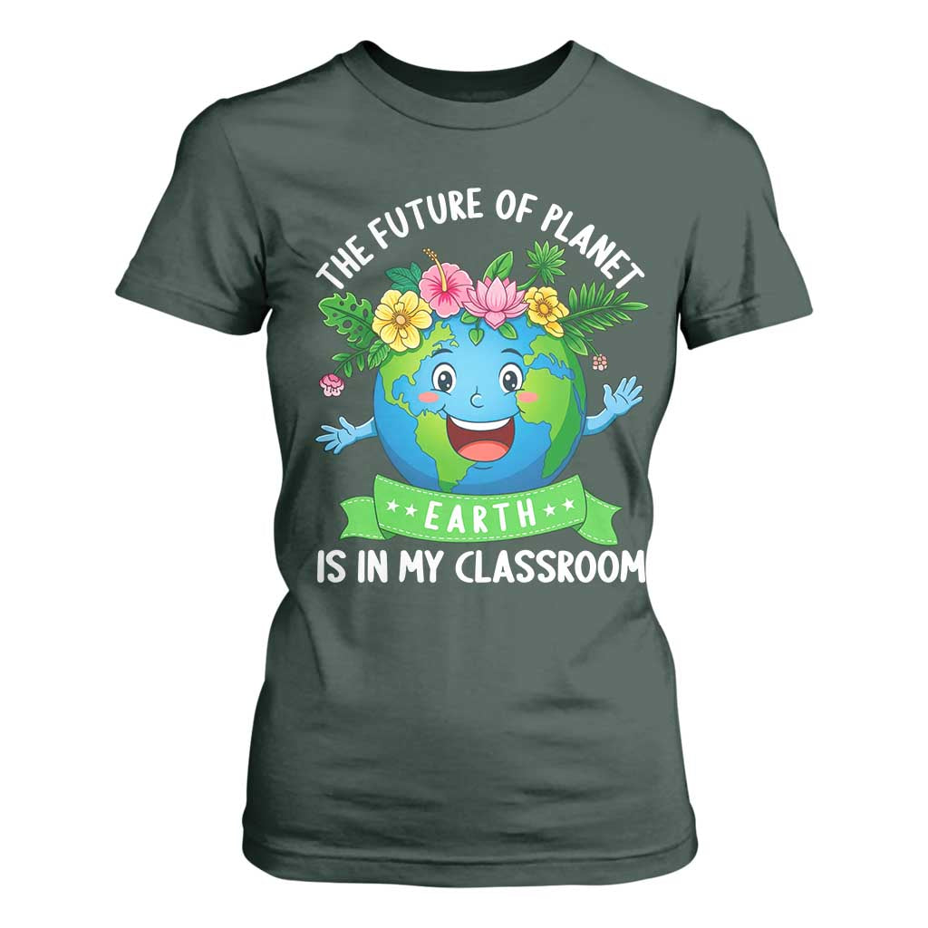 The Future Of Planet Is In My Classroom T Shirt For Women Cute Earth with Floral Earth Day