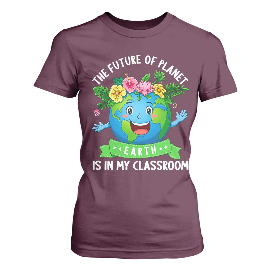 The Future Of Planet Is In My Classroom T Shirt For Women Cute Earth with Floral Earth Day
