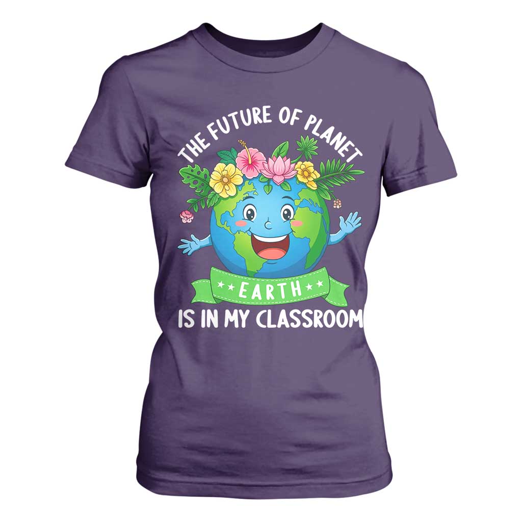 The Future Of Planet Is In My Classroom T Shirt For Women Cute Earth with Floral Earth Day