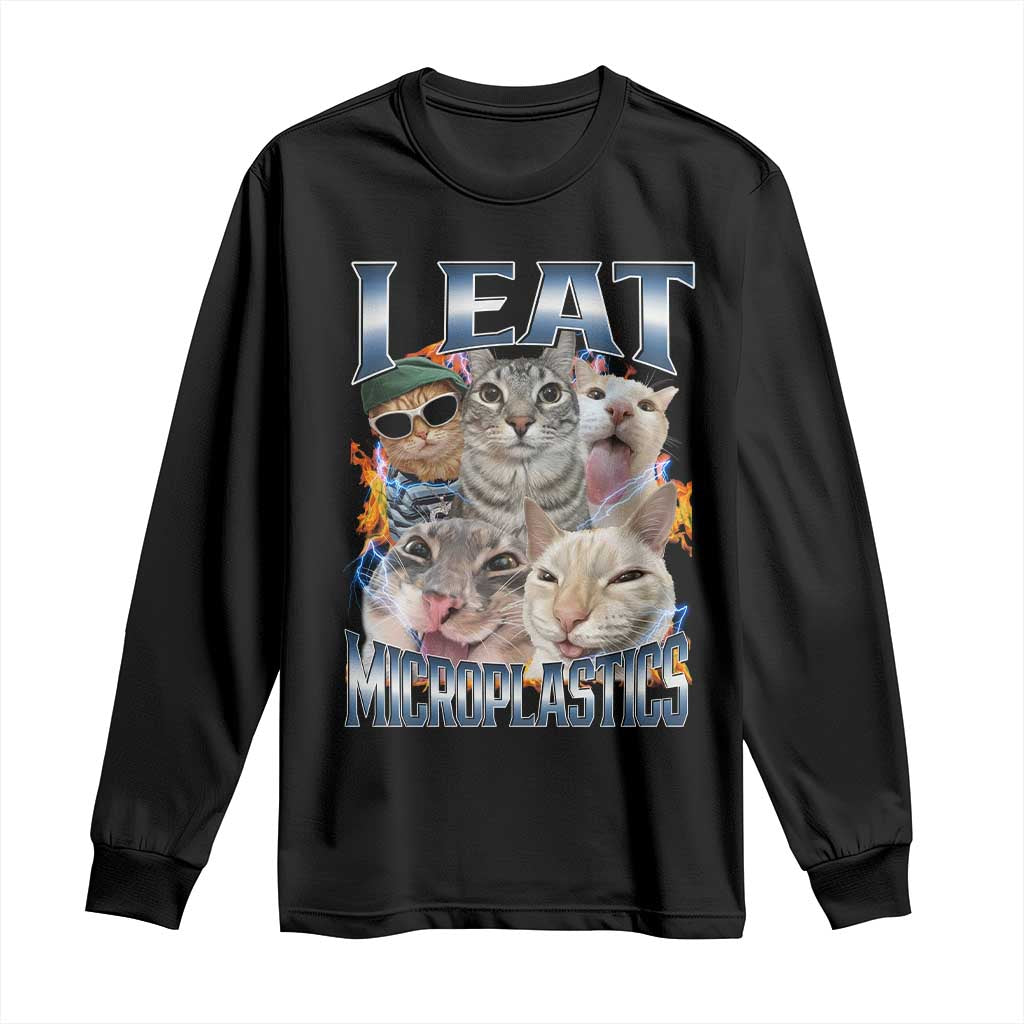 Funny Cat Meme Long Sleeve Shirt I Eat Microplastics - African Pride