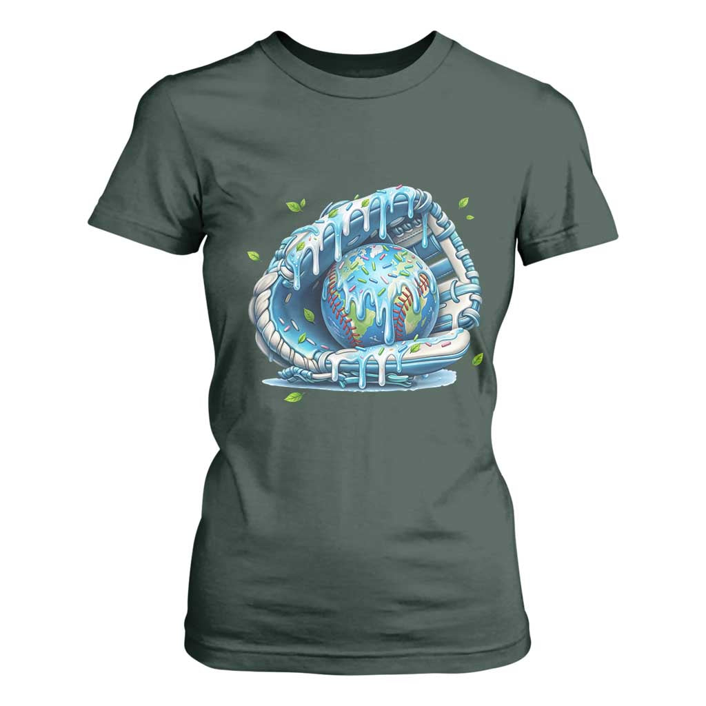 Earth Day T Shirt For Women Funny Baseball Ice Cream Drip Glove Eco Friendly