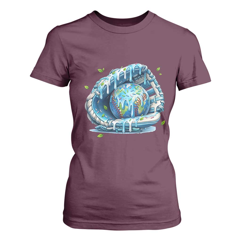 Earth Day T Shirt For Women Funny Baseball Ice Cream Drip Glove Eco Friendly