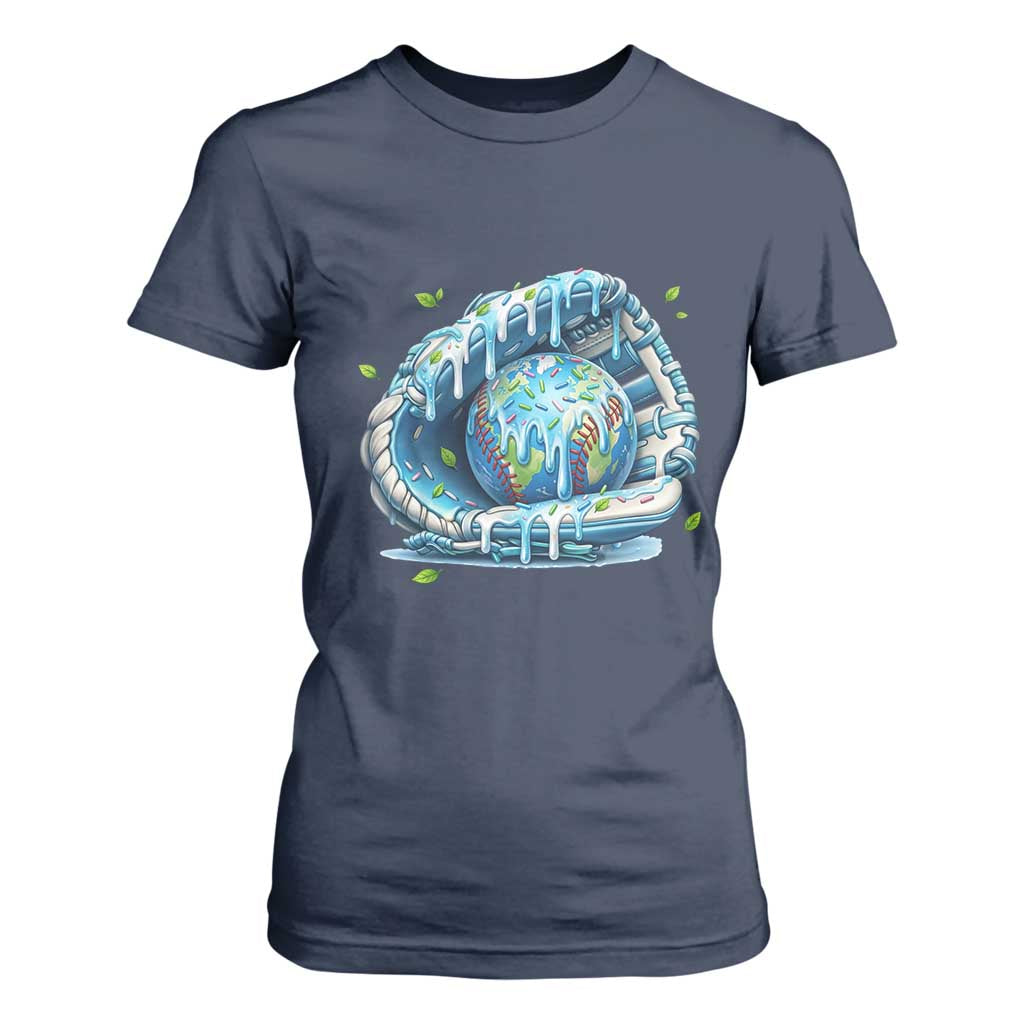 Earth Day T Shirt For Women Funny Baseball Ice Cream Drip Glove Eco Friendly