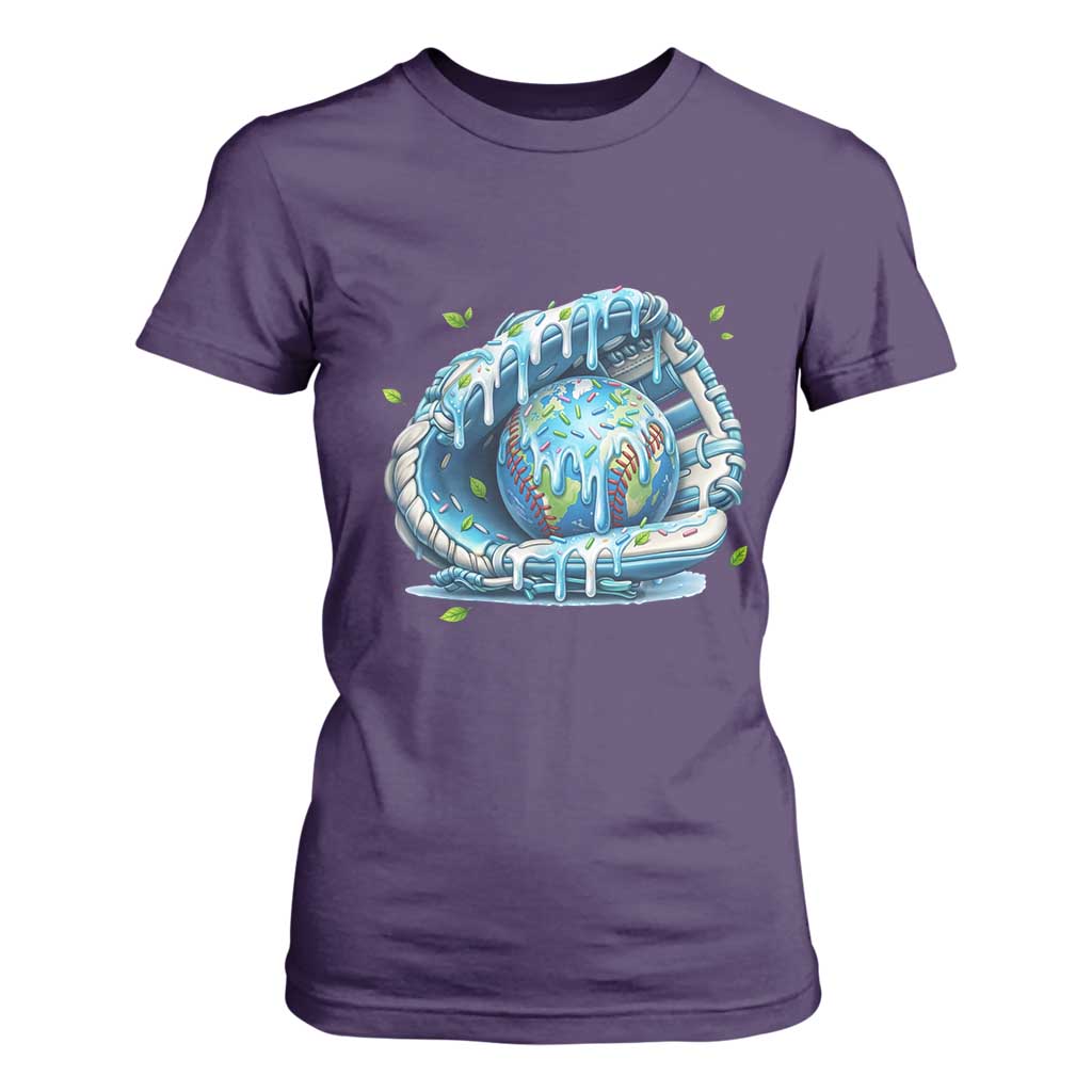 Earth Day T Shirt For Women Funny Baseball Ice Cream Drip Glove Eco Friendly