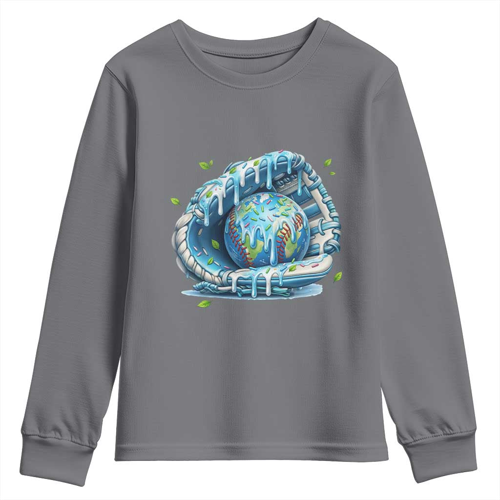 Earth Day Youth Sweatshirt Funny Baseball Ice Cream Drip Glove Eco Friendly
