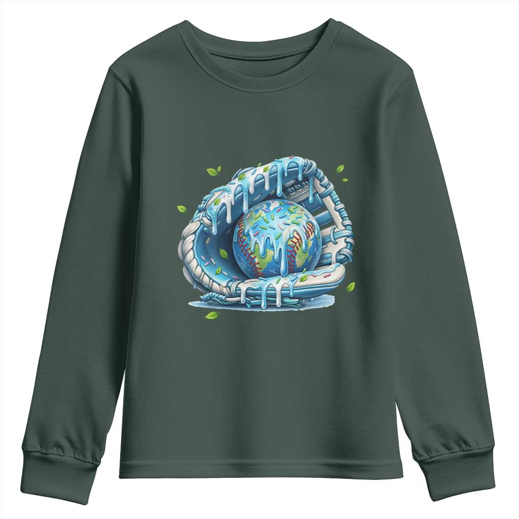 Earth Day Youth Sweatshirt Funny Baseball Ice Cream Drip Glove Eco Friendly