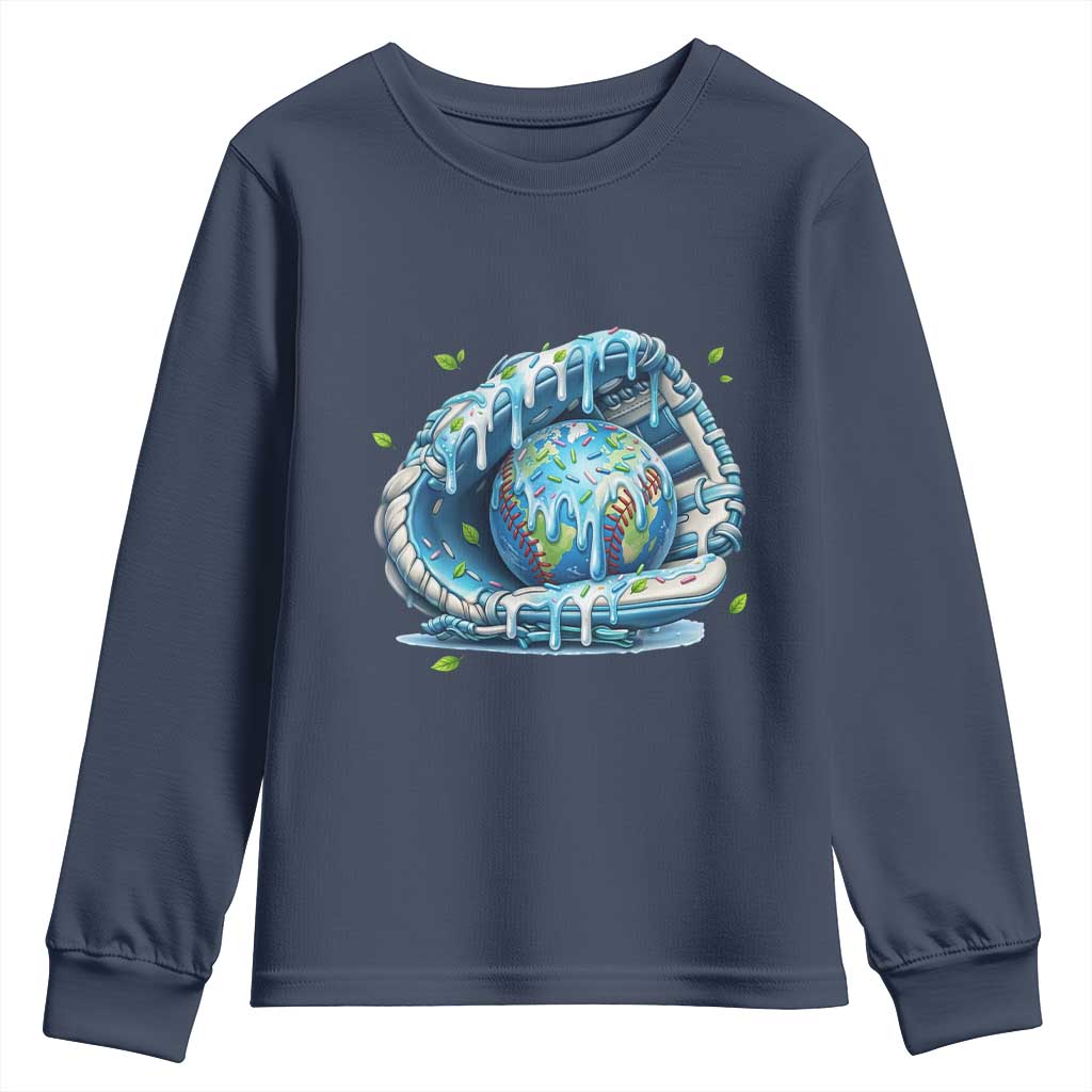 Earth Day Youth Sweatshirt Funny Baseball Ice Cream Drip Glove Eco Friendly