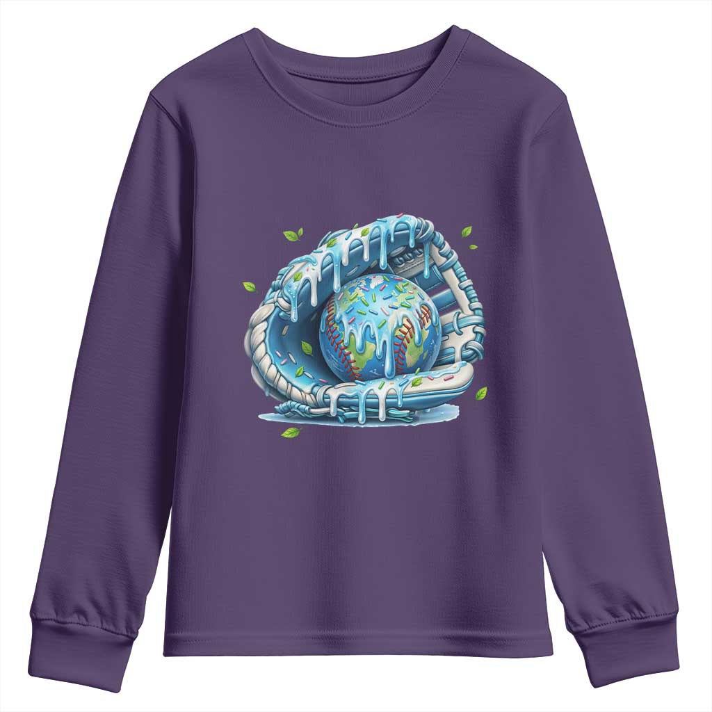 Earth Day Youth Sweatshirt Funny Baseball Ice Cream Drip Glove Eco Friendly