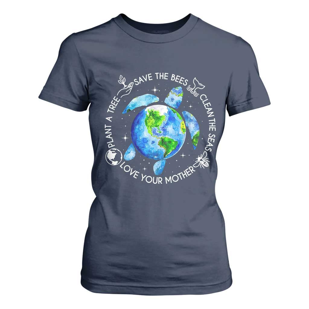 Earth Day Sea Turtle T Shirt For Women Save Bees Plant Trees Clean Seas Environmentalist