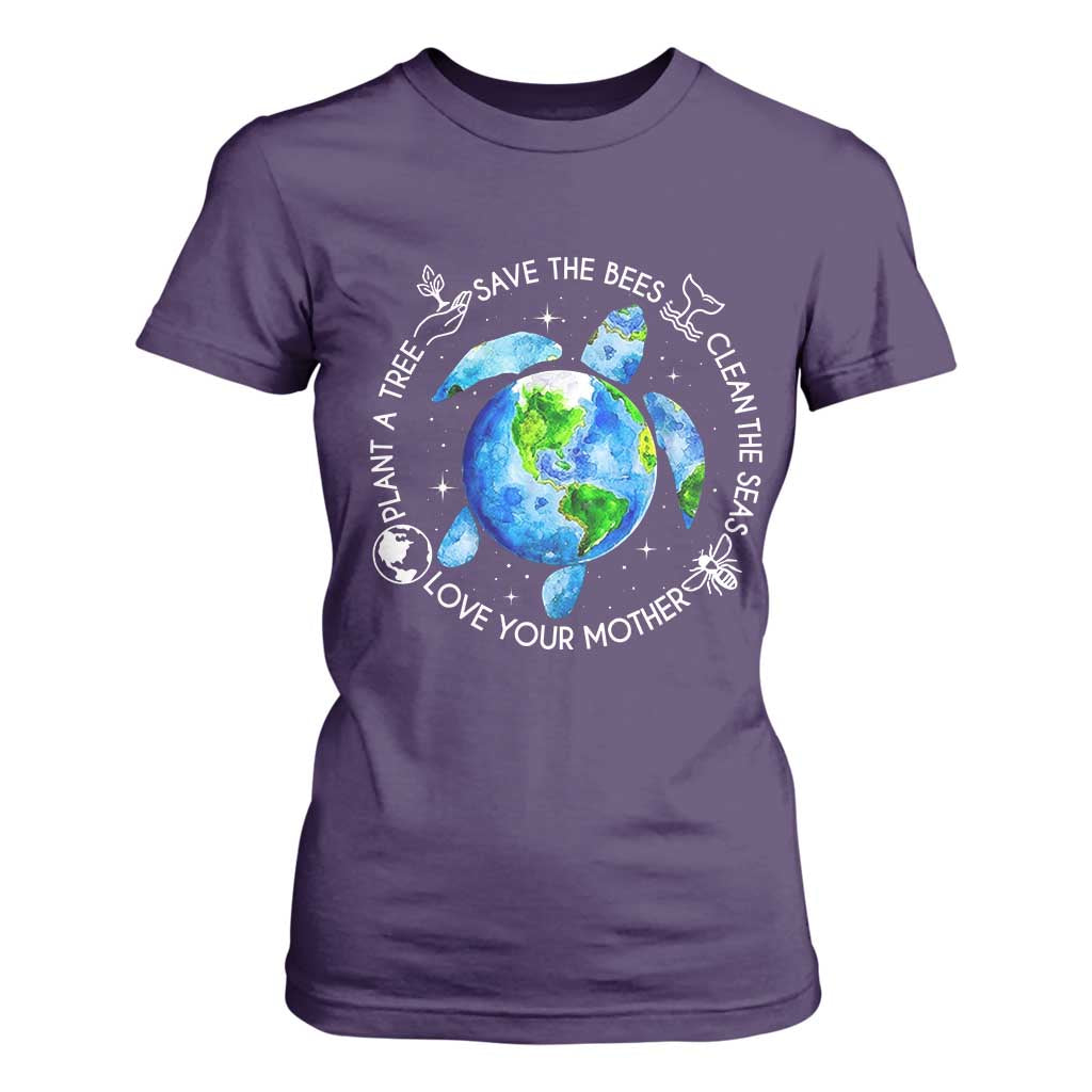 Earth Day Sea Turtle T Shirt For Women Save Bees Plant Trees Clean Seas Environmentalist