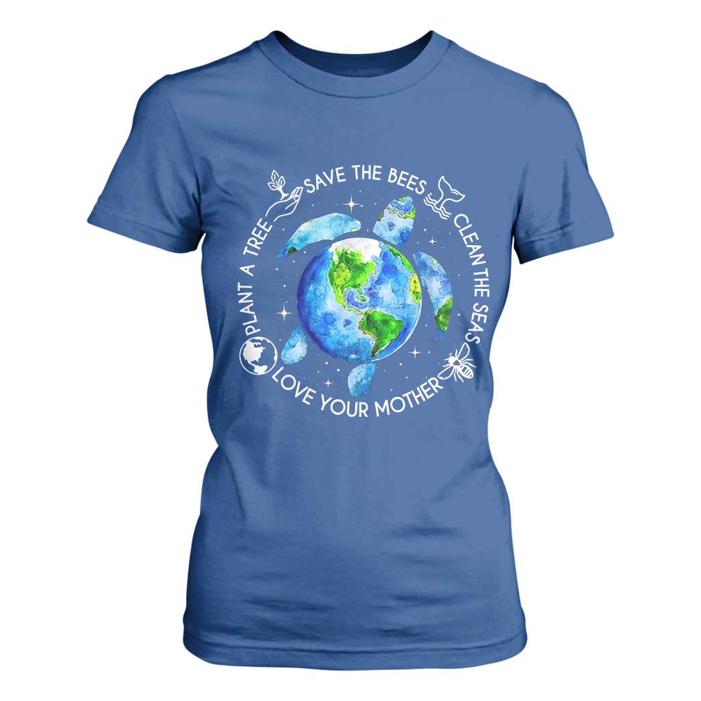 Earth Day Sea Turtle T Shirt For Women Save Bees Plant Trees Clean Seas Environmentalist