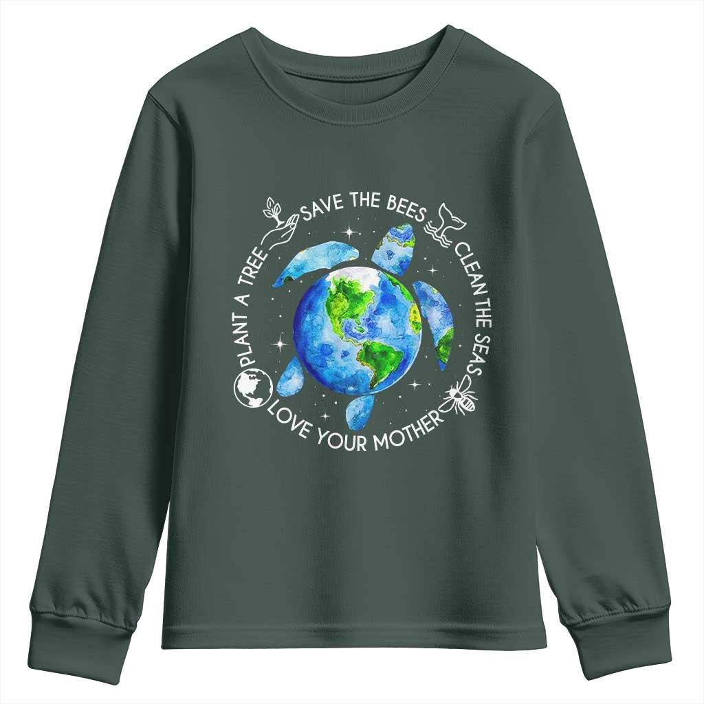 Earth Day Sea Turtle Youth Sweatshirt Save Bees Plant Trees Clean Seas Environmentalist